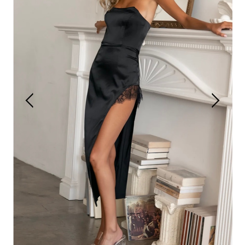 Satin Black Asymmetrical Strapless Dress